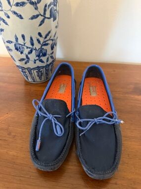Swims Navy Driving Moccasins with Orange Insole